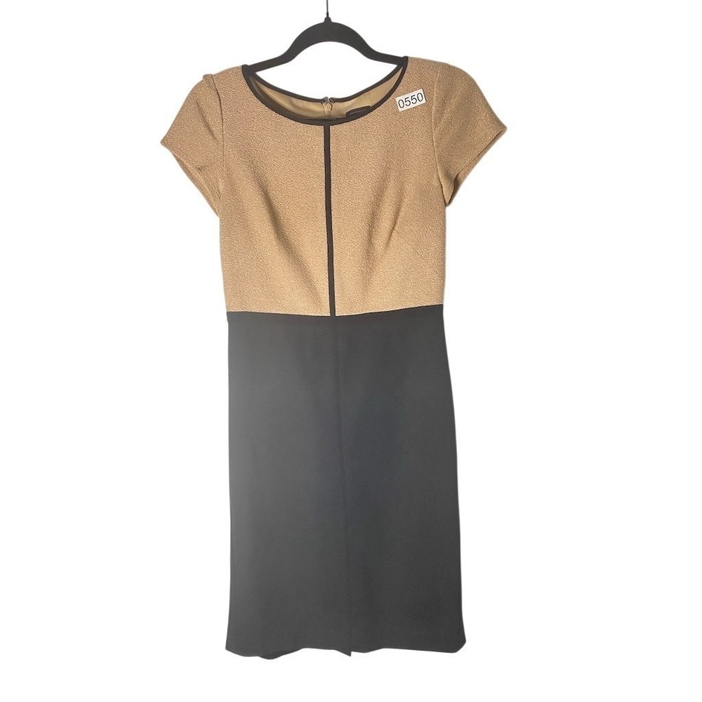 Ann Taylor Dress Womens Size‎ 0 Tan Black Colorblock Sheath Cap Sleeve